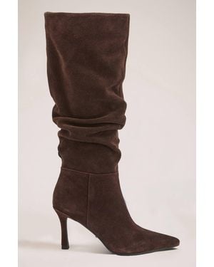 Karen Millen Carvela X Olivia Slouchy Suede Knee High Heeled Boots - Brown