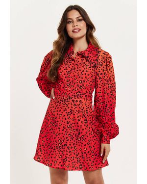 Liquorish Animal Print Dress W/ Scalloped Collar - Red