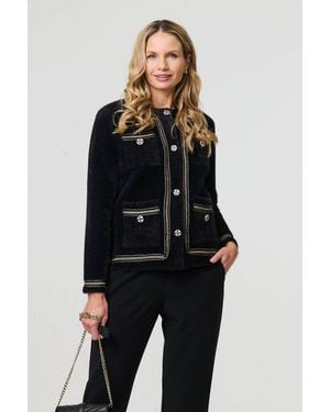 Izabel London Embroidered Trim Knitted Smart Jacket - Black