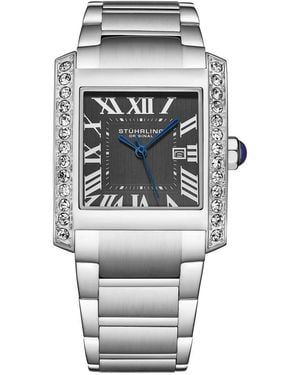 Stuhrling Élan Quartz 35Mm Rectangular Crystal Dial Watch - Metallic