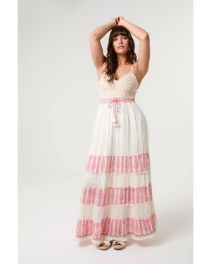 Blue Vanilla Shirred Waist Sleeveless V-Neck Maxi Dress - White