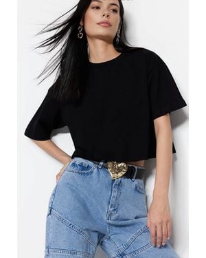 WOVCOR Relaxed Fit Crew Neck Crop T-Shirt - Black
