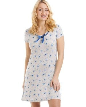 CAMILLE Short Length Floral Print Nightdress - Blue
