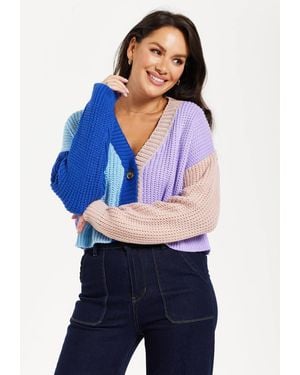 Liquorish Midi Houndstooth Pattern Cardigan - Blue