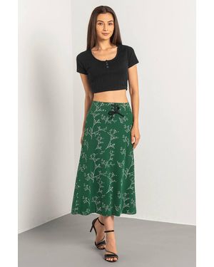 Enorsia Mist Flower Jersey Midi Skirt - Green