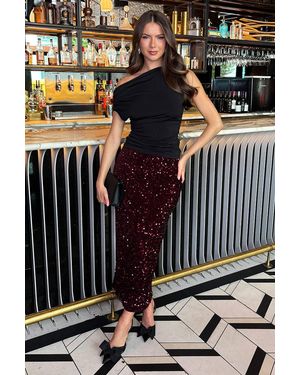 AX Paris Velvet Sequin Midi Skirt - Black