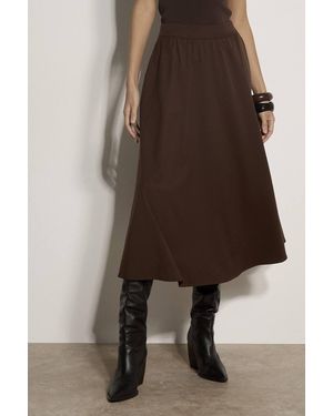 Apricot Brushed Twill A-Line Midi Skirt - Brown