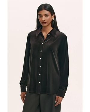 Finery London Sayge Velvet Collared Shirt - Black
