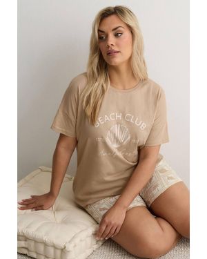 Yours 'Beach Club' Pyjama Set - Brown