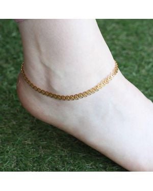 The Colourful Aura Golden Brass Leaf Minimalist Boho Thin Slim Foot Payal Anklet - Green