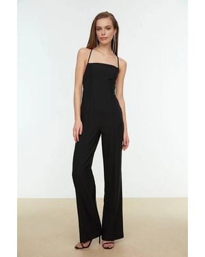WOVCOR Strappy Wide-Leg Woven Jumpsuit - Black