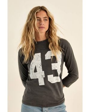 Nasty Gal Varsity Long Sleeve Acid Wash Graphic T-Shirt - Black