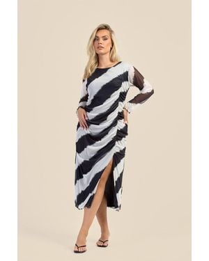 FASHION-SZN Curve Monochrome Ruched Detail Mesh Midaxi Dress - Natural