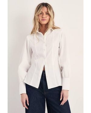 Nasty Gal Cotton Seam Detail Shoulder Pad Shirt - White