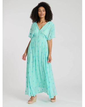 South Beach Sequin Detail Button Detail Maxi Dress - Blue