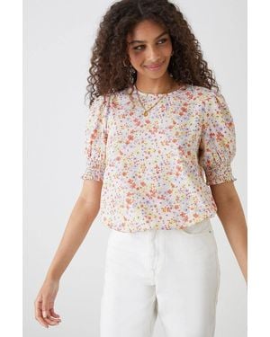 Dorothy Perkins Ditsy Shirred Hem Blouse - White