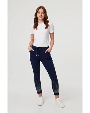 Izabel London Diamante Detail Slim Cropped Trousers - Blue
