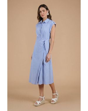 Dorothy Perkins Stripe Wrap Front Roll Sleeve Shirt Dress - Blue