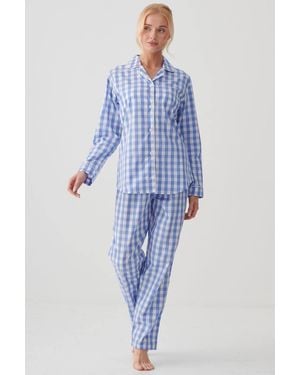 British Boxers "Schoolhouse" Gingham Crisp Cotton Pyjama Set - Blue