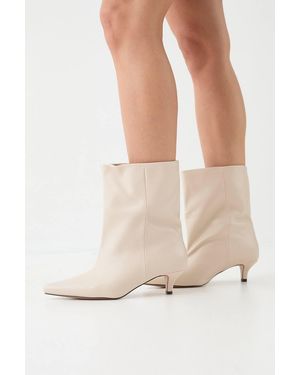 MissPap Low Stiletto Heel Ankle Boots - Natural