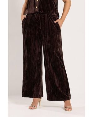 Yours Crushed Velour Trousers - Black