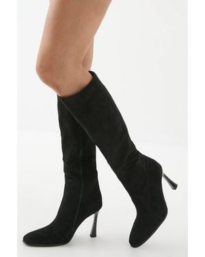 MissPap Faux Suede High Flared Stiletto Knee High Boots - Black