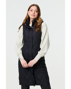 Izabel London Hooded Sleeveless Longline Puffer Jacketgilet - Black