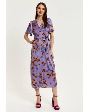 Liquorish Floral Wrap Maxi Dress - Purple