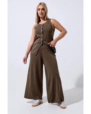 Yours Knitted Wide Leg Trousers - Brown