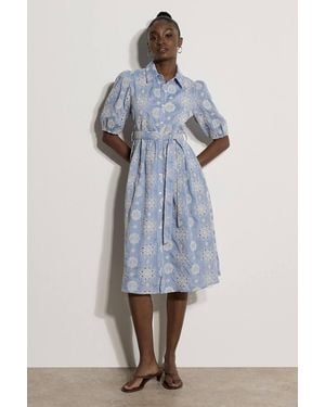 Apricot Broderie Anglaise Shirt Midi Dress - Blue