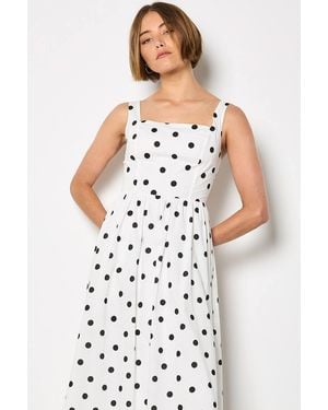 Apricot Polka Dot Smocked Midi Dress - White