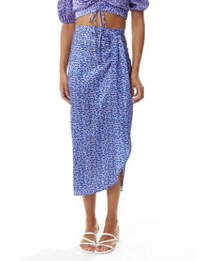 Liquorish Abstract Print Midi Skirt - Blue