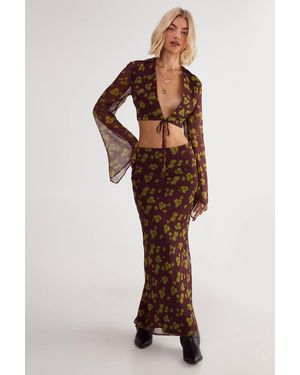 Nasty Gal Ditsy Crinkle Chiffon Bias Maxi Skirt - Brown