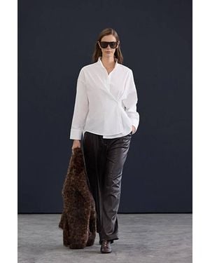 WOVCOR Asymmetric Cotton Poplin Long Sleeve Shirt - Blue