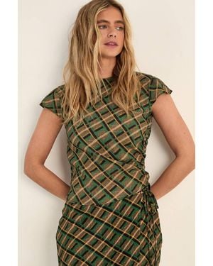 Nasty Gal Check Asymmetric Cap Sleeve Top - Green