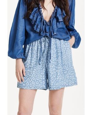 Liquorish Skyline Animal Jacquard Shorts - Blue