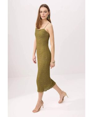 WOVCOR Lace Bodycon Strappy Midi Dress - Natural