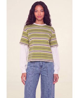 Nasty Gal Double Layer Striped T-Shirt - Blue