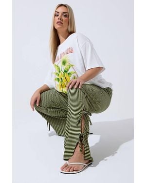 Yours Gingham Tie Side Trousers - Green