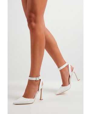 MissPap Faux Leather Embellished Buckle High Flared Stiletto Court Shoes - Natural