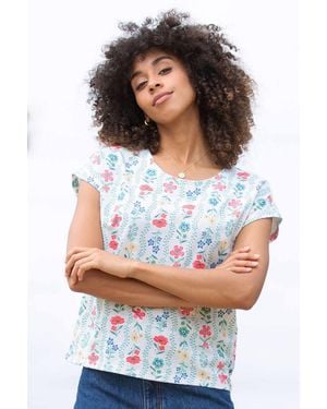 Kite Alum Slub Jersey Top Flower Press - White