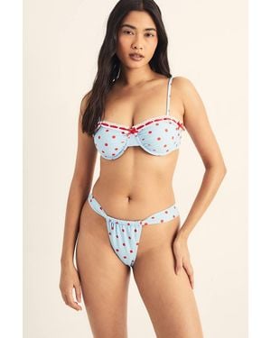 Nasty Gal Polka Dot Ribbon Trim Underwire Ruched Bikini Set - Blue