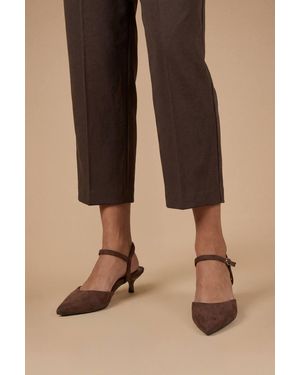 Dorothy Perkins Vicky Faux Suede Low Heel Point 2 Part Kitten Heel Court Shoes - Brown