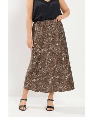 Yours Deer Print Satin Maxi Skirt - Brown