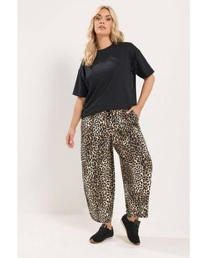 Yours Leopard Print Crinkle Barrel Trousers - Brown