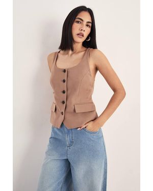 Nasty Gal Tailored Scoop Neck Button Through Waistcoat - Blue