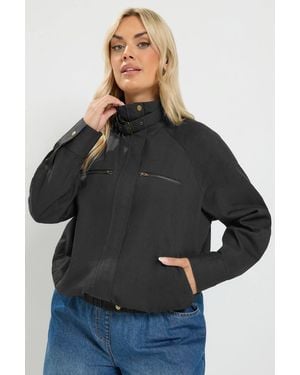 Yours Funnel Neck Twill Shacket Jacket - Black