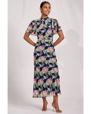 Jolie Moi High Neck Angel Sleeve Chiffon Maxi Dress - White
