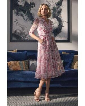 Izabel London Floral Wrap Front Tea Dress - Grey