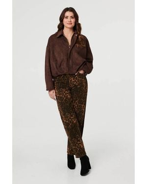 Izabel London Faux Suede Long Sleeve Cropped Jacket - Brown